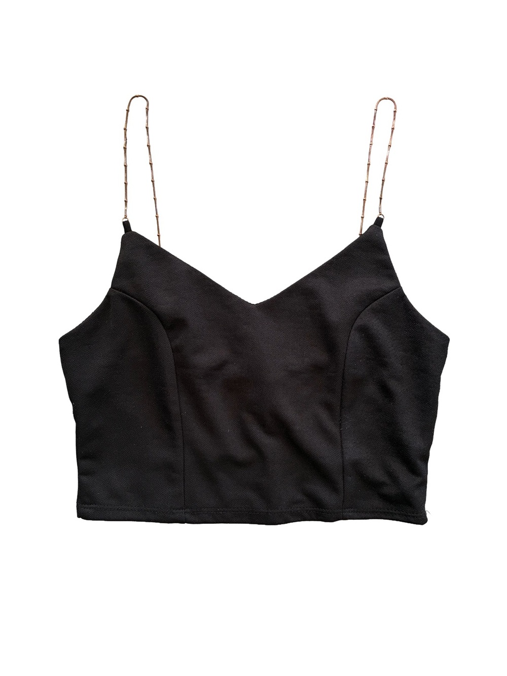 Black Bandeau Crop Top with Gold Chain Spaghetti Straps